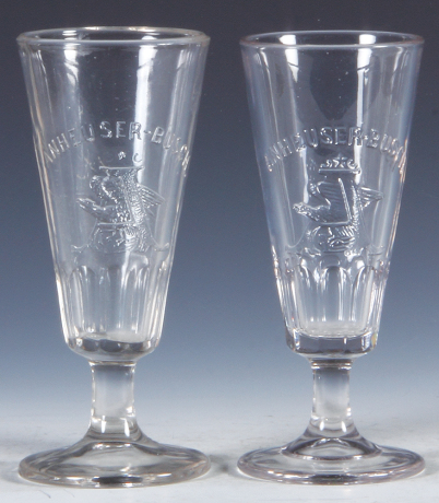 Two Pre-Prohibition embossed beer glasses, 6.5'' to 6.6'' ht., Anheuser-Busch A & Eagle, Anheuser-Busch A & Eagle, excellent condition.