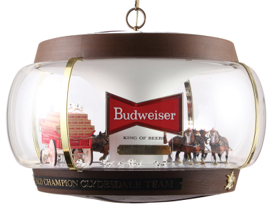 Anheuser-Busch Clydesdale lamp, 16.5" ht. x 23.5" d., Clydesdale horse team with dogs, plaque inside the lamp: Budweiser King of Beers Limited Edition Serial No. 691, excellent condition. - 2