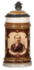 Mettlach stein, .5L, 2136, etched & PUG, Adolphus Busch, Anheuser-Busch Brewing Ass&rsquo;n., inlaid lid, heavy pewter oxidation, otherwise mint.&nbsp;&nbsp;