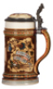 Mettlach stein, .5L, 2136, etched & PUG, Adolphus Busch, Anheuser-Busch Brewing Ass&rsquo;n., inlaid lid, heavy pewter oxidation, otherwise mint.&nbsp;&nbsp; - 2