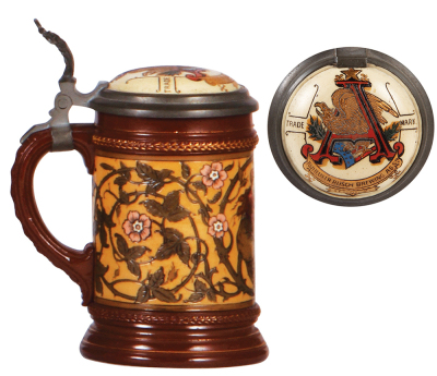 Mettlach stein, .25L, 1968, etched, inlaid lid: Anheuser-Busch Brewing Ass'n., mint. - 3