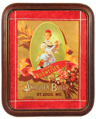 Two Budweiser Anheuser-Busch items, lithograph on board, framed 22.5" x 18.5", Original Budweiser, marked: The Henderson Achert Krebs Co. Lith. Cincinnati, O., velvet matting, chipping on edge of frame, otherwise very good condition; with Anheuser-Busch w - 3