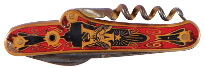 Anheuser-Busch pocket knife, 3.3'', double-sided design, Adolphus Busch, A & Eagle, red, black and gold design, with stanhope of Adolphus Busch, marked N. Kastor Ohligs Germany, enamel has chips. - 2