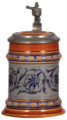 Mettlach stein, .25L, 1452, mosaic, inlaid lid, mint. 