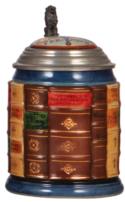 Mettlach stein, .5L, 2001B, decorated relief, Book Stein for Medicine, inlaid lid of the Book Stein for Law, mint.