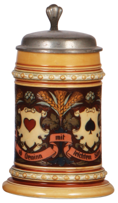 Mettlach stein, .5L, 1395, etched, pewter lid is an old replacement, body mint.