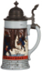 Mettlach stein, .5L, 2833E, etched, original pewter lid, mint. - 2