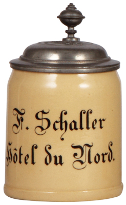 Mettlach stein, .5L, 1526, print-over-glaze, Hotel du Nord, relief pewter lid: Hotel du Nord, mint.