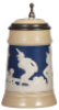 Mettlach steins, .5L, 2182, relief, inlaid lid, hairline on inlay.
