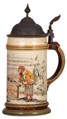 Mettlach stein, .5L, 942 [2140], PUG, pewter lid, faint lines.