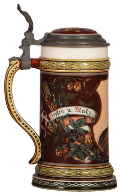 Mettlach stein, .5L, 1997, etched & PUG, George Ehret, inlaid lid, flakes in bottom of interior. - 3