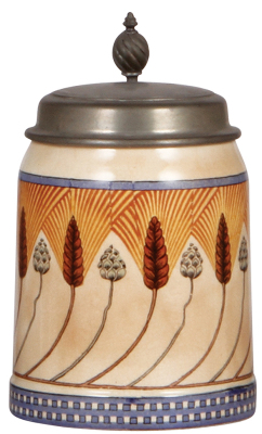 Mettlach stein, .5L, 1195 [1526], PUG, pewter lid, 2'' hairline on side.