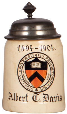 Mettlach stein, .5L, 1526, Princeton Univ., PUG, pewter lid, faint 1'' hairline at base edge.