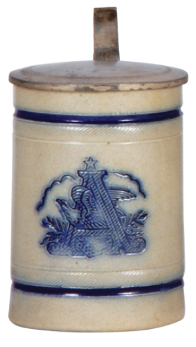 Stoneware stein, .25L, impressed, by Whites, Utica, N.Y., A & Eagle, pewter lid, scuffs on lid, body very good condition.&nbsp;