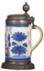 Two Faience steins, 11.5" ht., late 1700s, Bayreuther Walzenkrug, pewter lid & footring, lid inscription 1797, five tight 3" hairlines, edge of handle repaired; with,&nbsp;11.0" ht., late 1700s, Bayreuther Walzenkrug, pewter lid & footring,&nbsp;a few very tight ha - 4