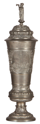 Pewter pokal, 11.2" ht., Souvenir of St. Louis, Liberal Arts Building, Louisiana Purchase Monument, Palace of Electricity, mint.  - 2