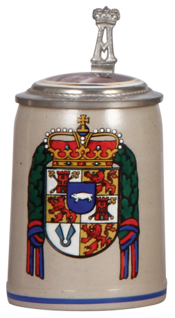 Stoneware stein, .5L, transfer & hand-painted, Thurn - Taxis, porcelain inlaid lid: Albert I, inscription: Ostheim, Weihnachten 1917 [Hospital], very rare, mint.