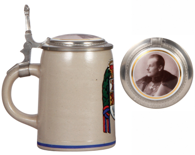 Stoneware stein, .5L, transfer & hand-painted, Thurn - Taxis, porcelain inlaid lid: Albert I, inscription: Ostheim, Weihnachten 1917 [Hospital], very rare, mint. - 3