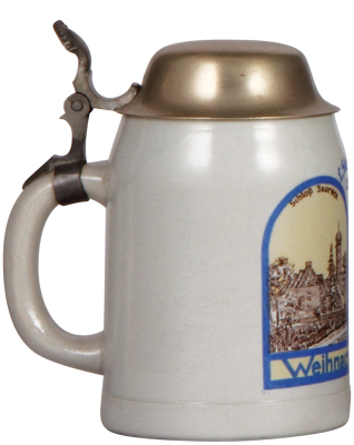 Third Reich stein, .5L, stoneware, L. Sch. BH, 529, 1940, metal lid, strap repaired, body mint. - 3