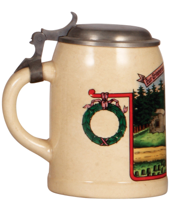 Third Reich stein, .5L, pottery, Zur Erinnerung an die Westwallzeit, pewter lid is a modern replacement, body mint. - 3