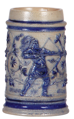 Stoneware stein, .5L, relief, Cherokee Brewery Co., St. Louis., Trade Mark, small base chip.