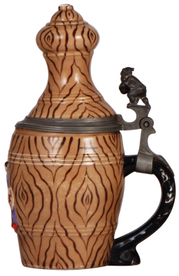 Character stein, .5L, porcelain, unmarked, Bowling Pin, loose hinge, minor pewter rim dents, body mint. - 2