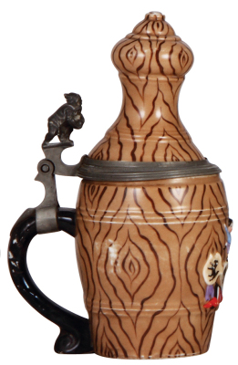 Character stein, .5L, porcelain, unmarked, Bowling Pin, loose hinge, minor pewter rim dents, body mint. - 3