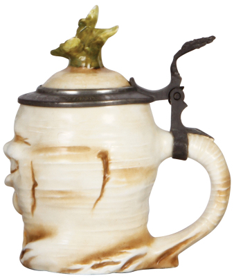 Character stein, .5L, porcelain, Happy Radish, marked Musterschutz, by Schierholz, two leaves chipped, one is repaired.   - 2