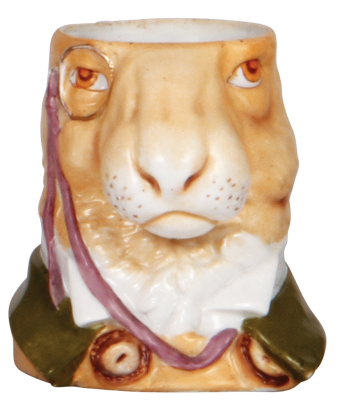 Character stein, .5L porcelain, marked Musterschutz, by Schierholz, Gentleman Rabbit, no lid, body mint.