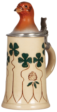 Character stein, .5L, pottery Art Nouveau body, marked Wick Werke, Partridge lid, mint.