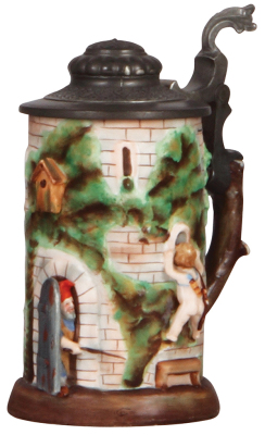 Character stein, .3L, porcelain, Tower, pewter lid is an old replacement, body mint.