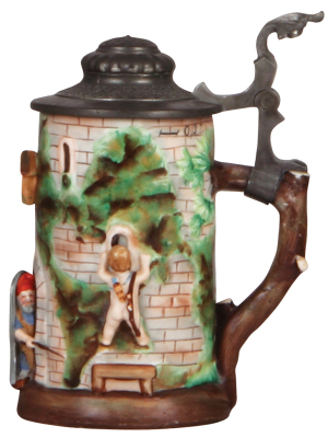 Character stein, .3L, porcelain, Tower, pewter lid is an old replacement, body mint. - 2