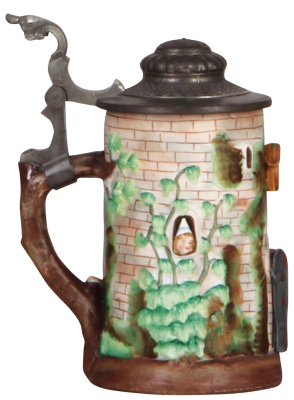 Character stein, .3L, porcelain, Tower, pewter lid is an old replacement, body mint. - 3