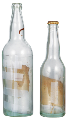 Two Saint Louis A.B.C. bottles, 11.5" ht., A.B.C. Pale Export; with, 9.6" ht., A.B.C. Beverage, paper labels, have discoloration & tears, glass good condition. - 2
