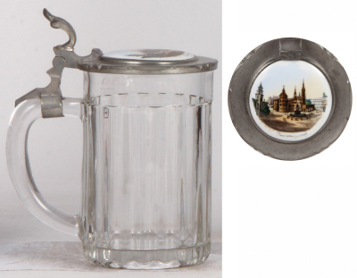 Glass stein, .5L, pressed, clear, porcelain inlaid lid: Residenz Platz, mint. - 3