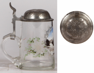 Glass stein, .5L, blown, transfer & enameled, Waidhofen a.d. Ybbs, pewter lid, mint. - 3