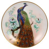 Porcelain plaque, 13.4" d., marked Heinrich Germany, Handgemalt, hand-painted,&nbsp;artist Baumg&auml;rtel 3701, c.1980, excellent quality, rare, mint.