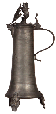 Pewter pitcher, 15.2" ht., 1737, footed, engraved A.M. Schotin, 1737, made c.1880, tear repaired. - 2