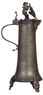 Pewter pitcher, 15.2" ht., 1737, footed, engraved A.M. Schotin, 1737, made c.1880, tear repaired. - 3