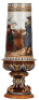 Mettlach pokal, 2.2L, 16.4" ht., 2066, etched, no lid, re-glued line around base/body joint is visible inside, 2" hairline at top.