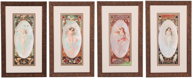 Four Anheuser-Busch lithographs on paper, framed 27.5" x 16.5", Anheuser-Busch Ladies of the Seasons, marked: Copyright 1905, Anheuser-Busch Brewing Ass'n., J. Ottmann Co. N.Y., professionally framed & matted, very good condition.