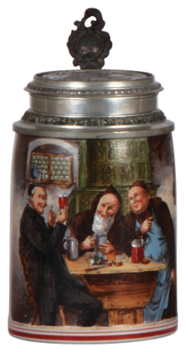 Stoneware stein, .5L, transfer & hand-painted, Lemp Brewery, pewter marked Pauson, M&uuml;nchen, pewter lid: Lemp, St. Louis, mint.