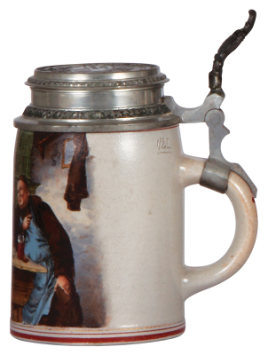 Stoneware stein, .5L, transfer & hand-painted, Lemp Brewery, pewter marked Pauson, München, pewter lid: Lemp, St. Louis, mint. - 2