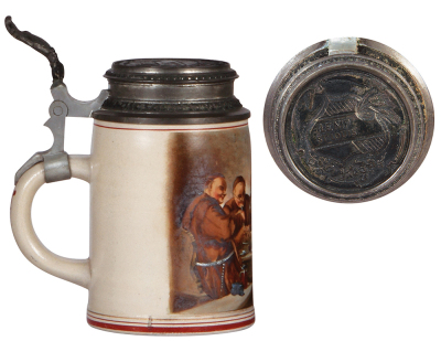 Stoneware stein, .5L, transfer & hand-painted, Lemp Brewery, pewter marked Pauson, München, pewter lid: Lemp, St. Louis, with a card: Mr. Edwin A. Lemp, this was a gift, mint.    - 3