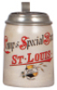 Stoneware stein, .5L, transfer & hand-painted, Lemps Special Brew St. Louis, pewter lid: Lemp St. Louis, pewter marked Pauson M&uuml;nchen, mint.