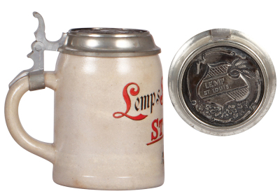 Stoneware stein, .5L, transfer & hand-painted, Lemps Special Brew St. Louis, pewter lid: Lemp St. Louis, pewter marked Pauson München, mint. - 3