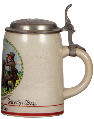 Third Reich stein, .5L, stoneware, 4. [E.] Pz-Abw.- Abt. 17., Fürth i. Bay. pewter lid with relief helmet with swastika, mint. - 2