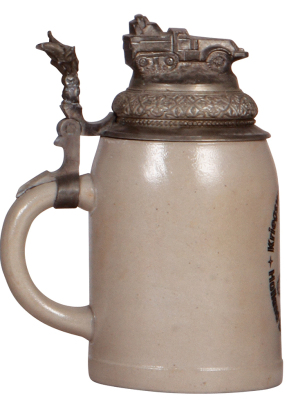 Third Reich stein, .5L, stoneware, II./Pz. Reg. 35, Kriegsweihnachten 1940, Holland, Belgien, Frankreich, pewter lid with military vehicle finial, rare scene & lid, very good repair of the pewter strap & a tear, body mint. - 3