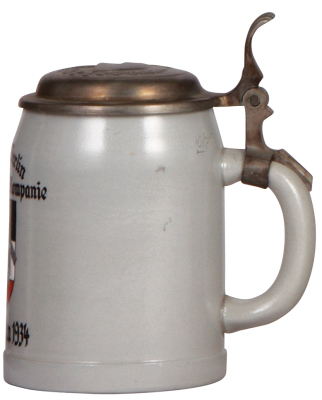 Third Reich stein, .5L, stoneware, Wachtruppe Berlin, 7. [bayer.] Wach-Kompanie, 1934, correct new pewter lid with relief helmet with swastika, mint. - 2