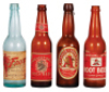 Four Anheuser-Busch bottles, 9.5" to 9.8" ht., paper labels include: Faust Beer, Anheuser-Busch Bock Beer, Anheuser-Busch Lager Beer, Anheuser-Busch Root Beer, good used condition, minimal flaws and wear.